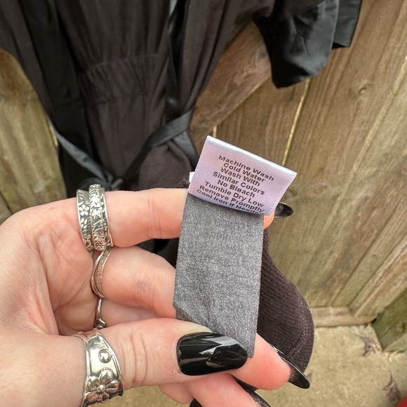 PJ Harlow Shala Knit Black Supima Cotton Blend Robe with Pockets & Satin Trim - Picture 10 of 12